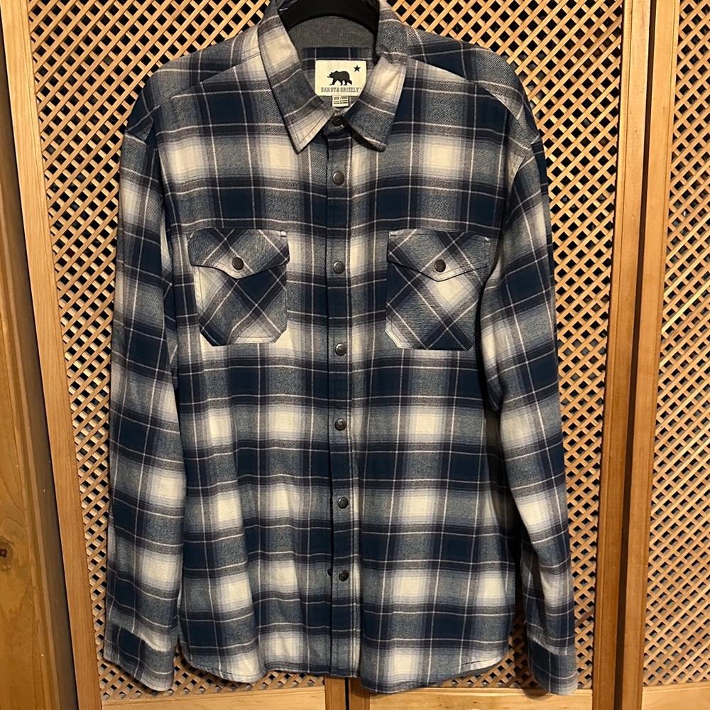 Men's Blue Plaid snap-button waffle-lined Flannel Shirt  XXL